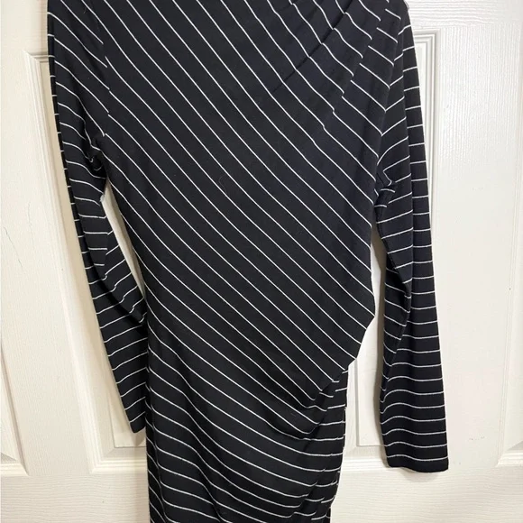 Banana Republic Asymmetrical Striped Midi Dress Long Sleeve Black White M - Picture 3 of 3
